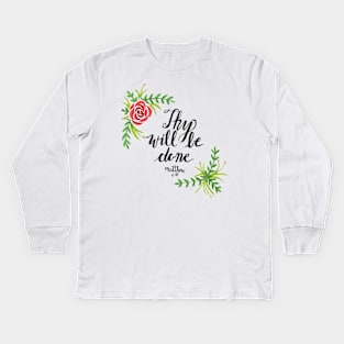 Hand Painted Watercolor Matthew 6:10 Kids Long Sleeve T-Shirt